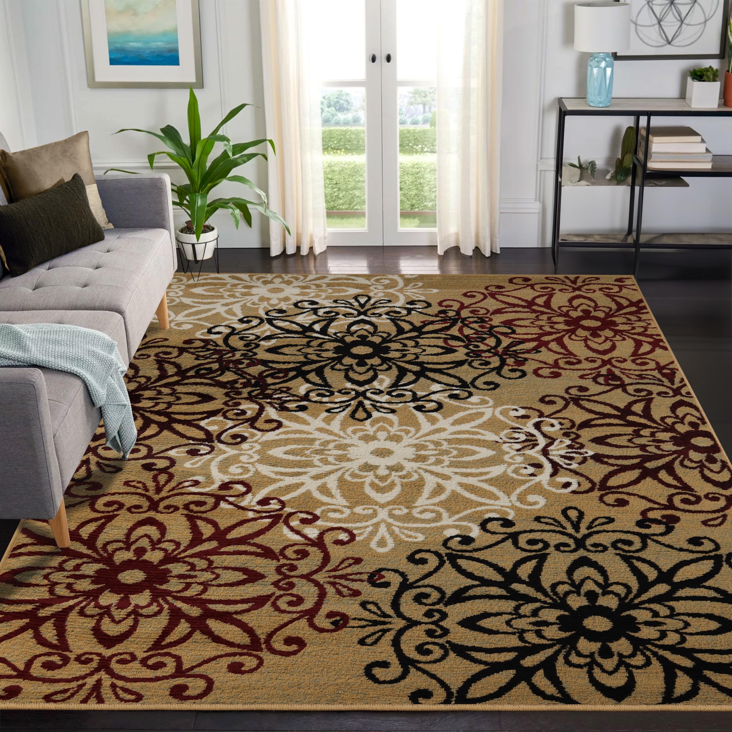 Superior Millbrae Floral Medallion Indoor Area Rug for Living Room, Bedroom, Office, Kitchen, Dining, Washable Rugs, Jute Backing, Elegant Leigh
