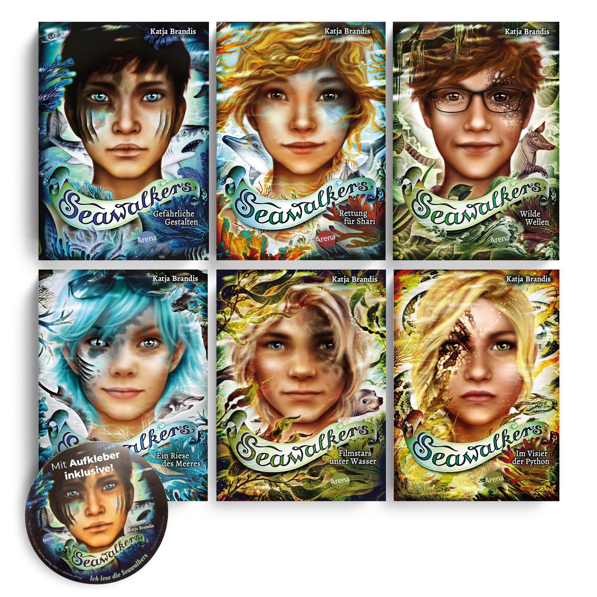 Seawalkers Bücher Set Band 1–6 - Fantasy Kinderbuch Bestseller-Reihe - Sammelband Bücher für Kinder ab 10 - inkl. exklusiver Beigabe: Seawalkers Aufkleber & Woodwalkers 2 Wackel-Lesezeichen