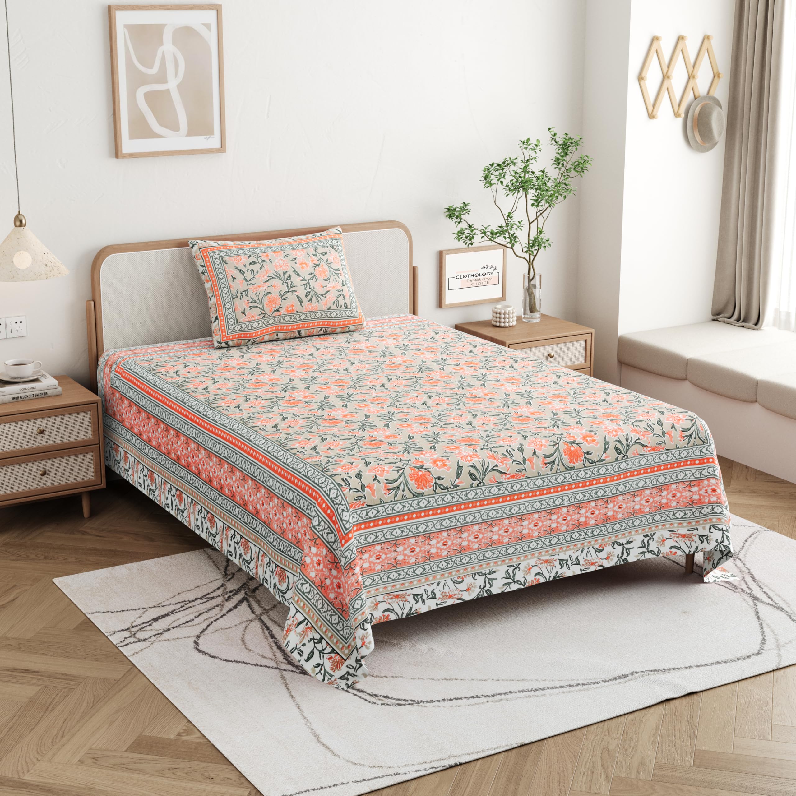 Skin Friendly bedsheet for Single Size Bed Cotton bedsheets, 1 Single Size bedsheet Cotton with 1 Pillow Cover | 180 TC Soft Bed Sheet Single Size-image-43