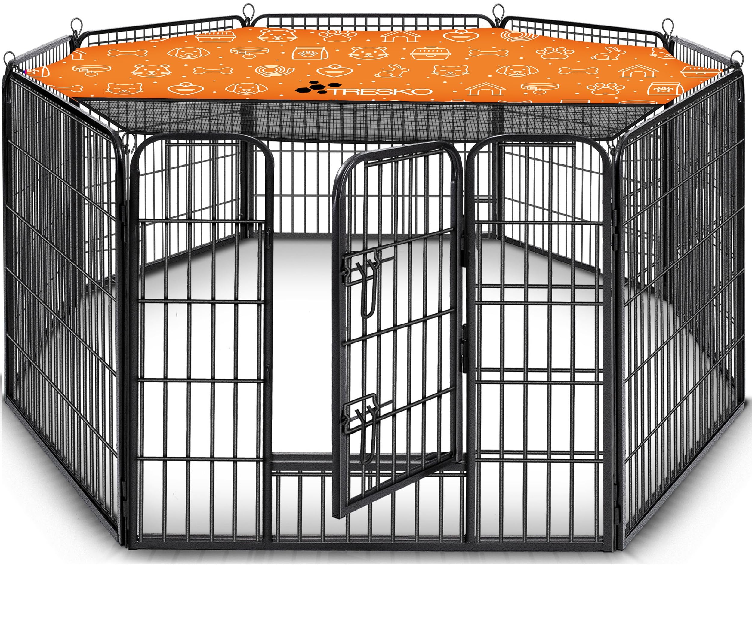 TRESKO Parc d'extérieur pour Chiens et animalerie | Enclos en métal pour Chien | Cage pour Chiens Chiots Animaux de Compagnie | Circonférence = 640 cm (Noir, Hauteur 60 cm)