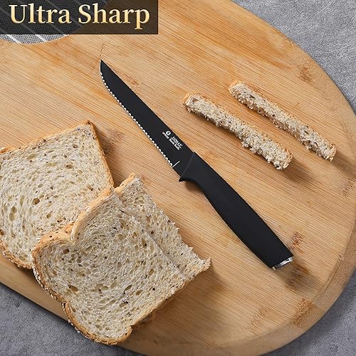 Miniatura 4 de UPTRUST Juego de 6 cuchillos para carne, acero inoxidable de alto carbono, aptos para lavavajillas, color negro elegante