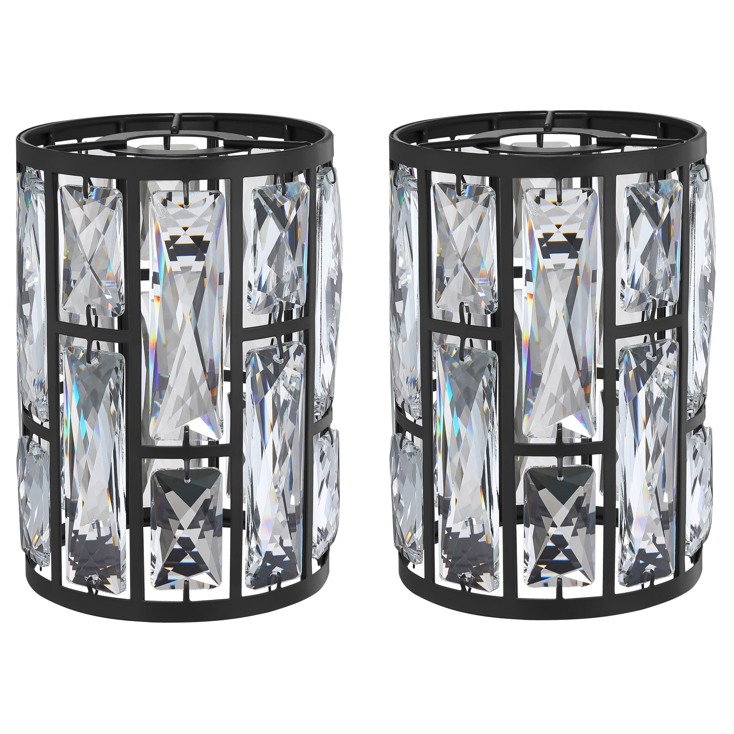 2 Pack Crystal Metal Pendant Ceiling Chandelier Wall Sconce Lamp Replacement Covers Shade Fixture Black Finish,1.66" Fitter Size,7.1" high*5.3" Diameter