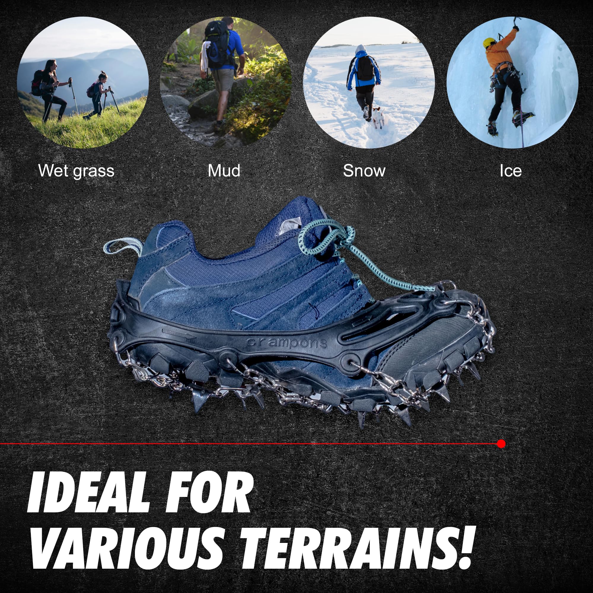 Ramponi Da Neve Per Scarpe - 10 Punte In Acciaio, Taglie S-XL, Per Trekking E Camminate Su Ghiaccio