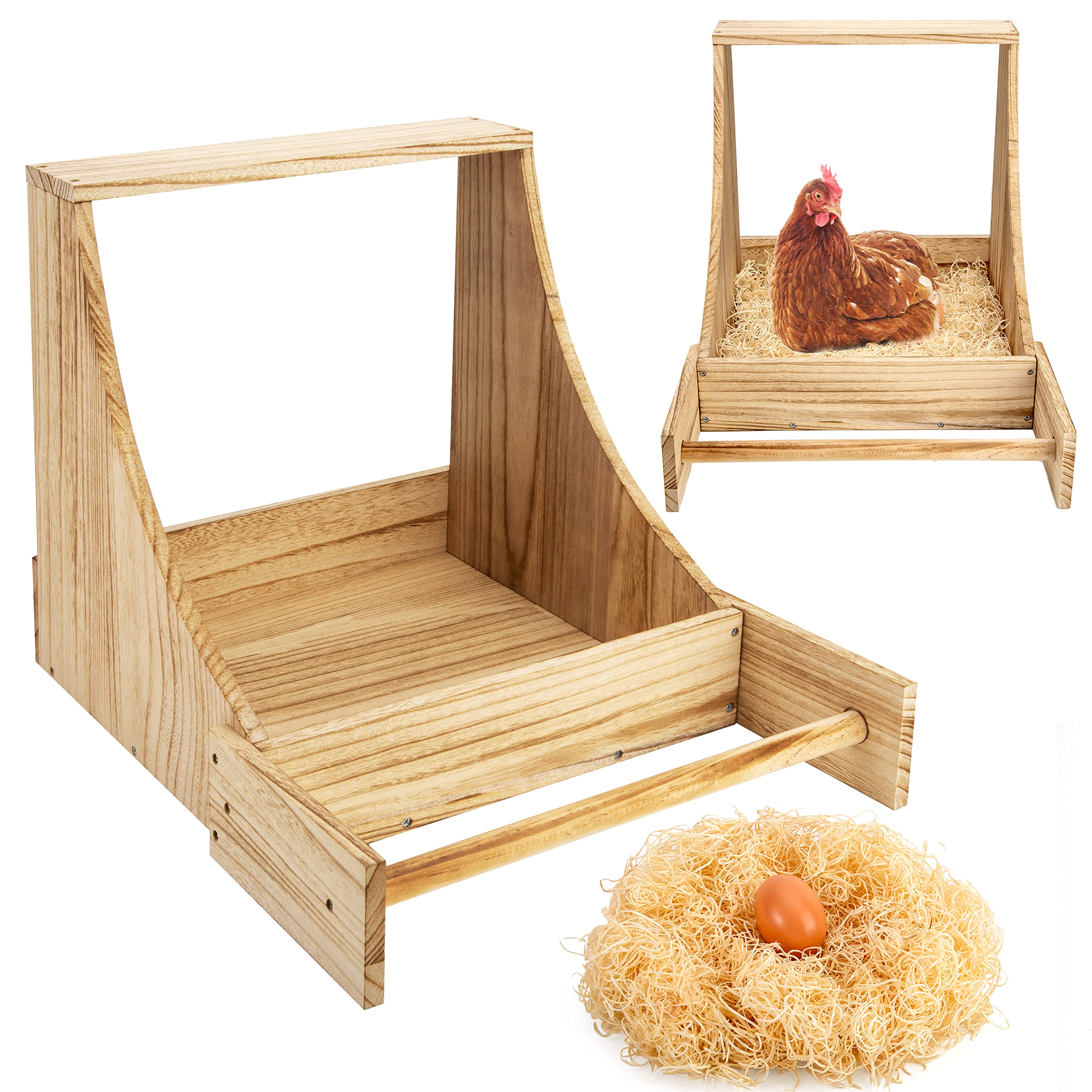 Woiworco Large Chicken Nesting Boxes, Wood Chicken Coop Nesting Boxes, Single Compartment Chicken Nesting Boxes, Laying Nest Boxes with Fake Nest Eggs and Wood Shaving for Hens, Duck, and Poultry