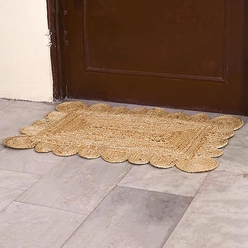 Miniatura 2 de KLAVATE Alfombra festoneada para decoración del hogar trenzada de yute bohemio de calidad clásica hecha a mano natural Natural,Negro