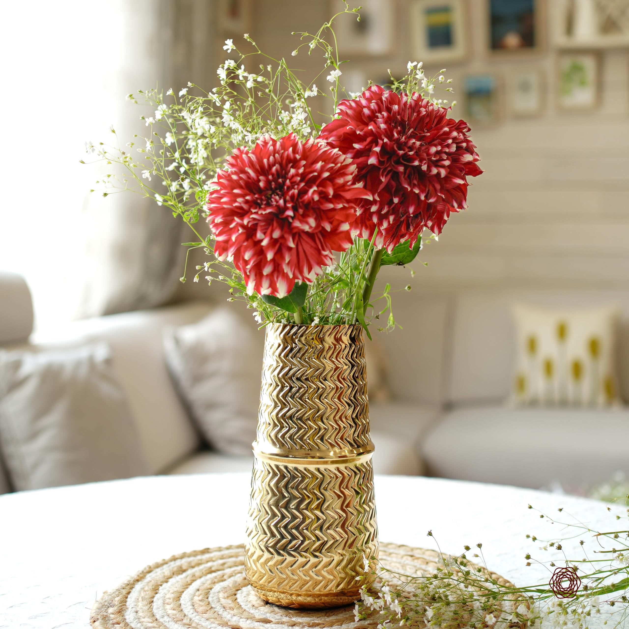 BEHOMA Golden Metal Vase - Rustic Home Decor -6