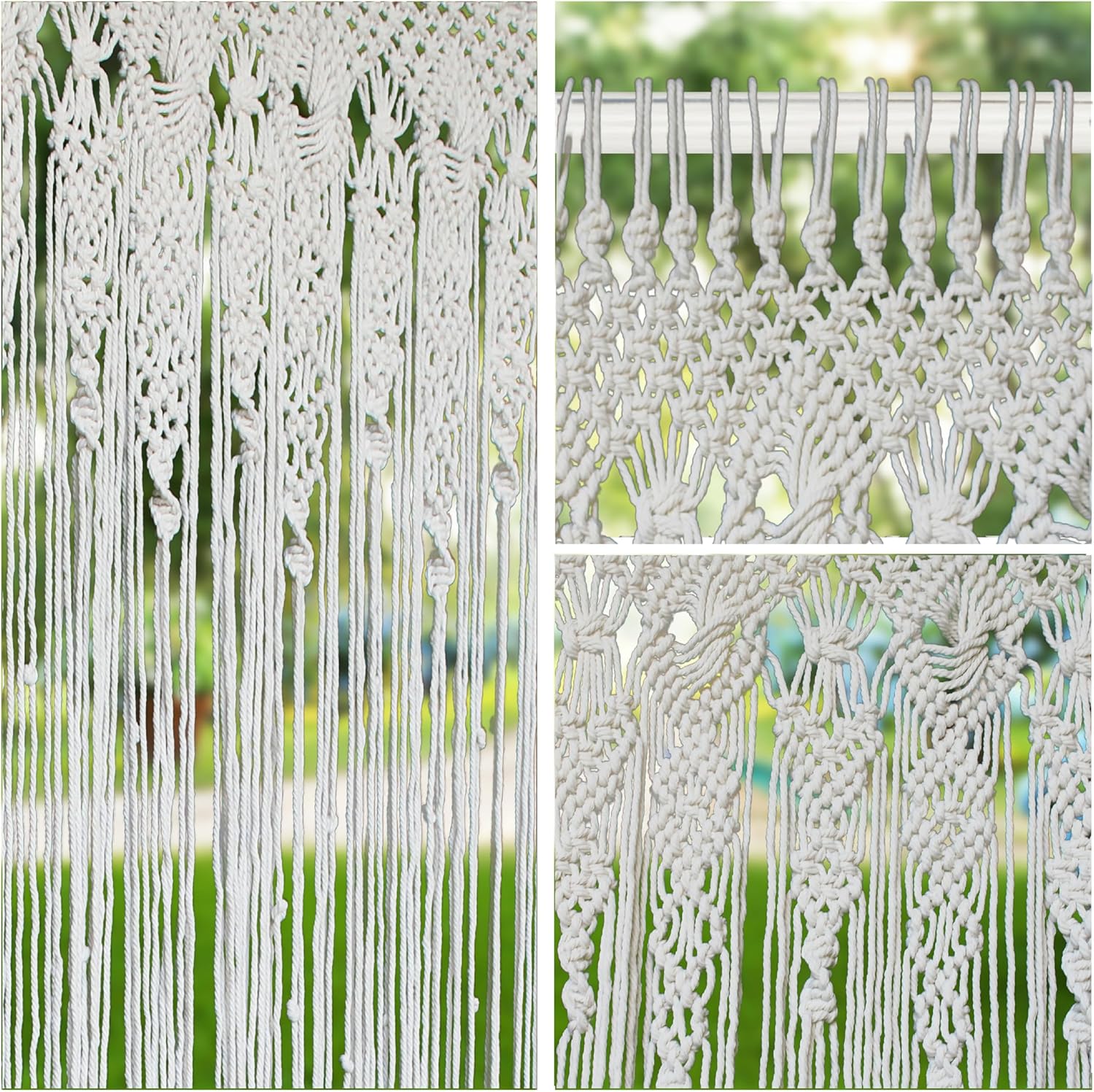 Macrame Curtain Boho Doorway Curtains,Handmade String Backdrop Panel Hippie Door Hanging Wedding Decor Arch Curtain Room Divider Bohemian Wall Cover Window Bedroom Doors (Flowers)