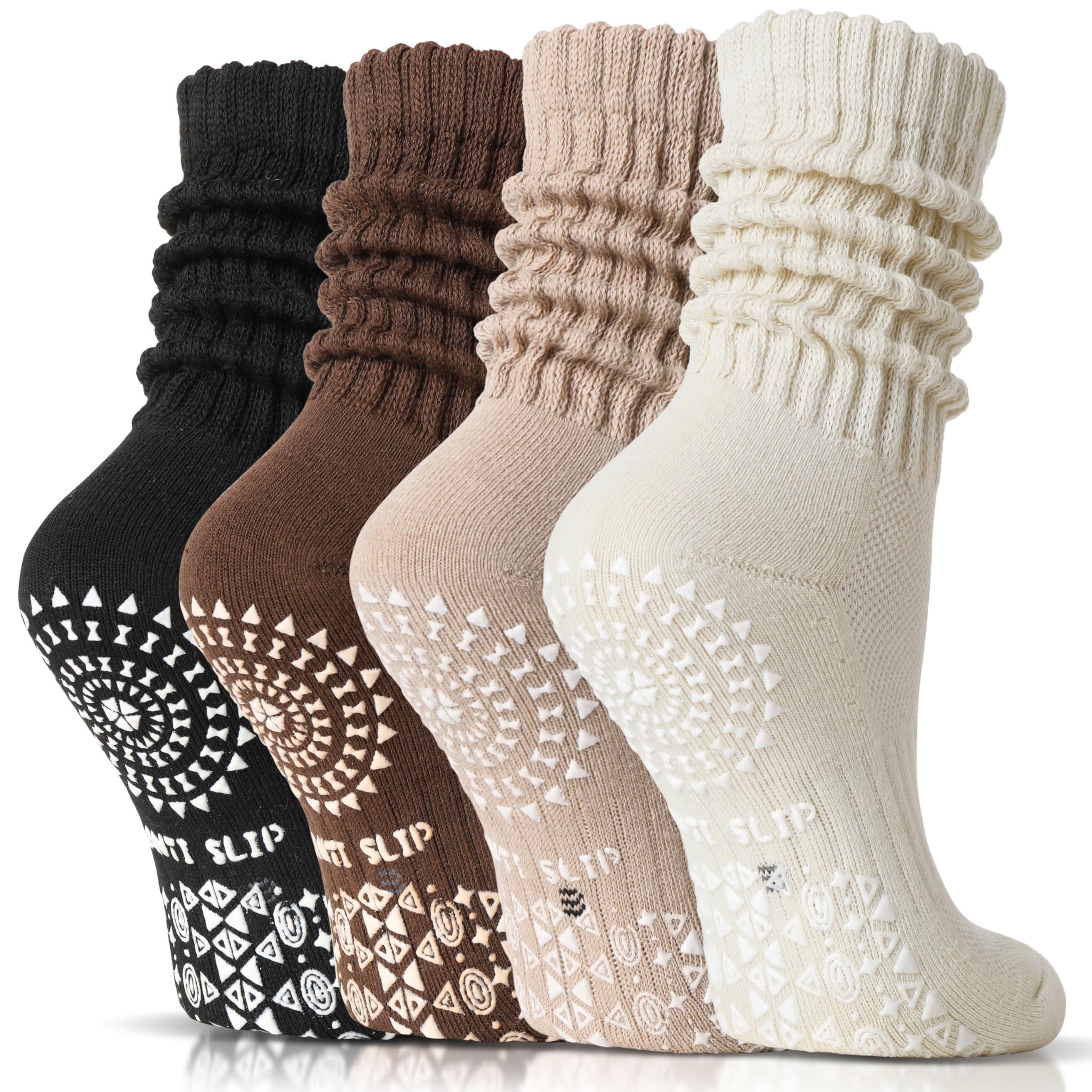 Sandsuced Pilates Slouch Socks with Grips Non Slip Yoga Socks Winter Warm Cozy Scrunch Boot Crew Slipper 4
