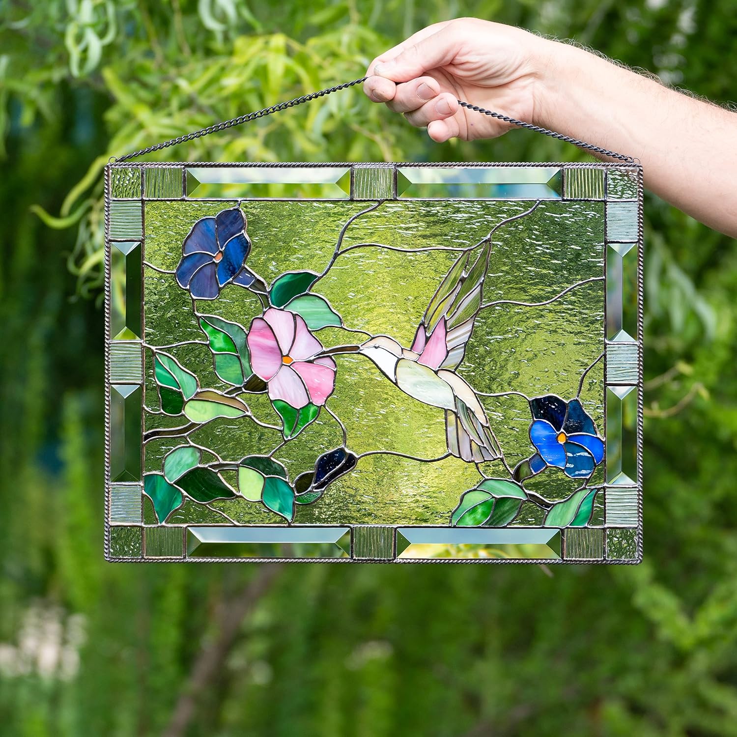 Flying Hummingbird Stained Glass Window Hanging Panel Tiffany Glass Art Handicrafts for Home Decor Genuine Living Room Design Idea