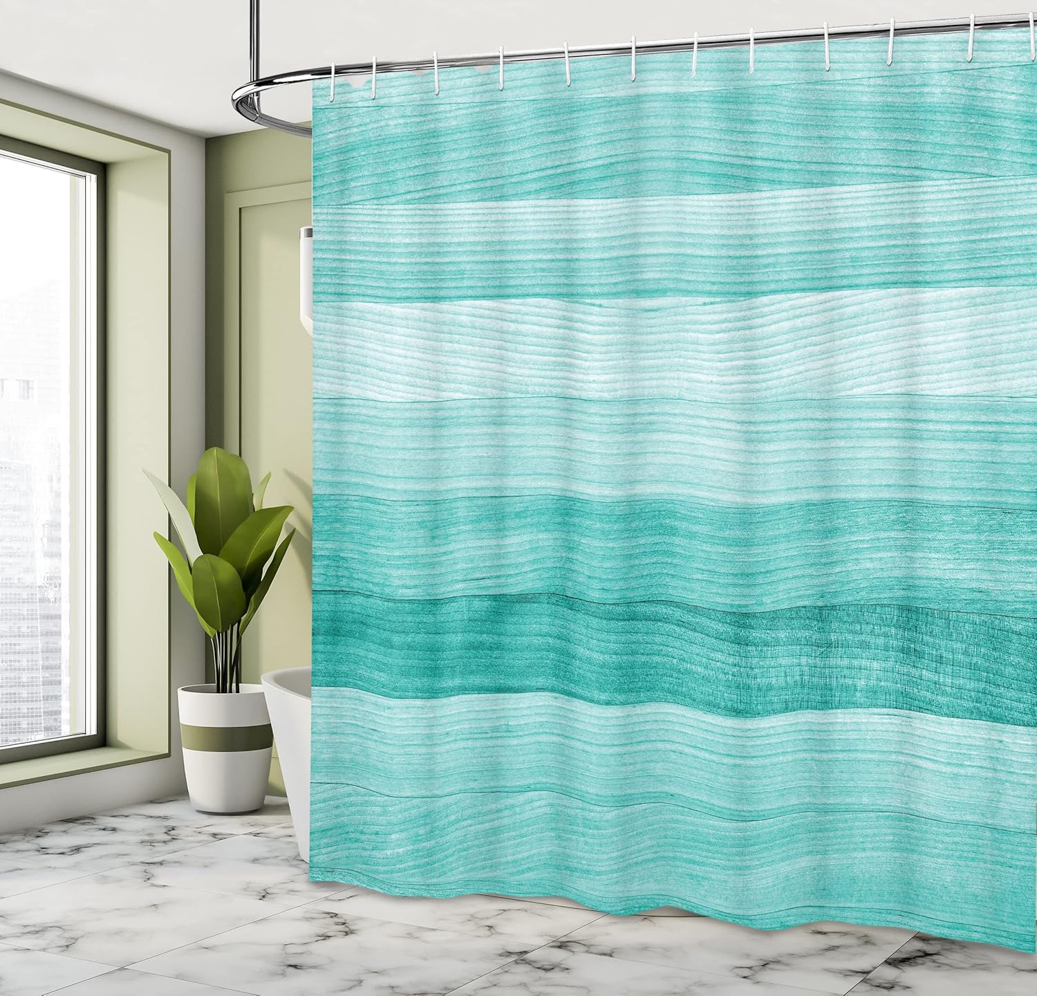 Ambesonne Teal Shower Curtain, A Painted Wood Board with a Horizontal Wavy Lines of Birthdays Easter Holiday Print of a Backdrop Image, Fabric Bathroom Decor Set with Hooks, 69" W x 75" L, Turquoise