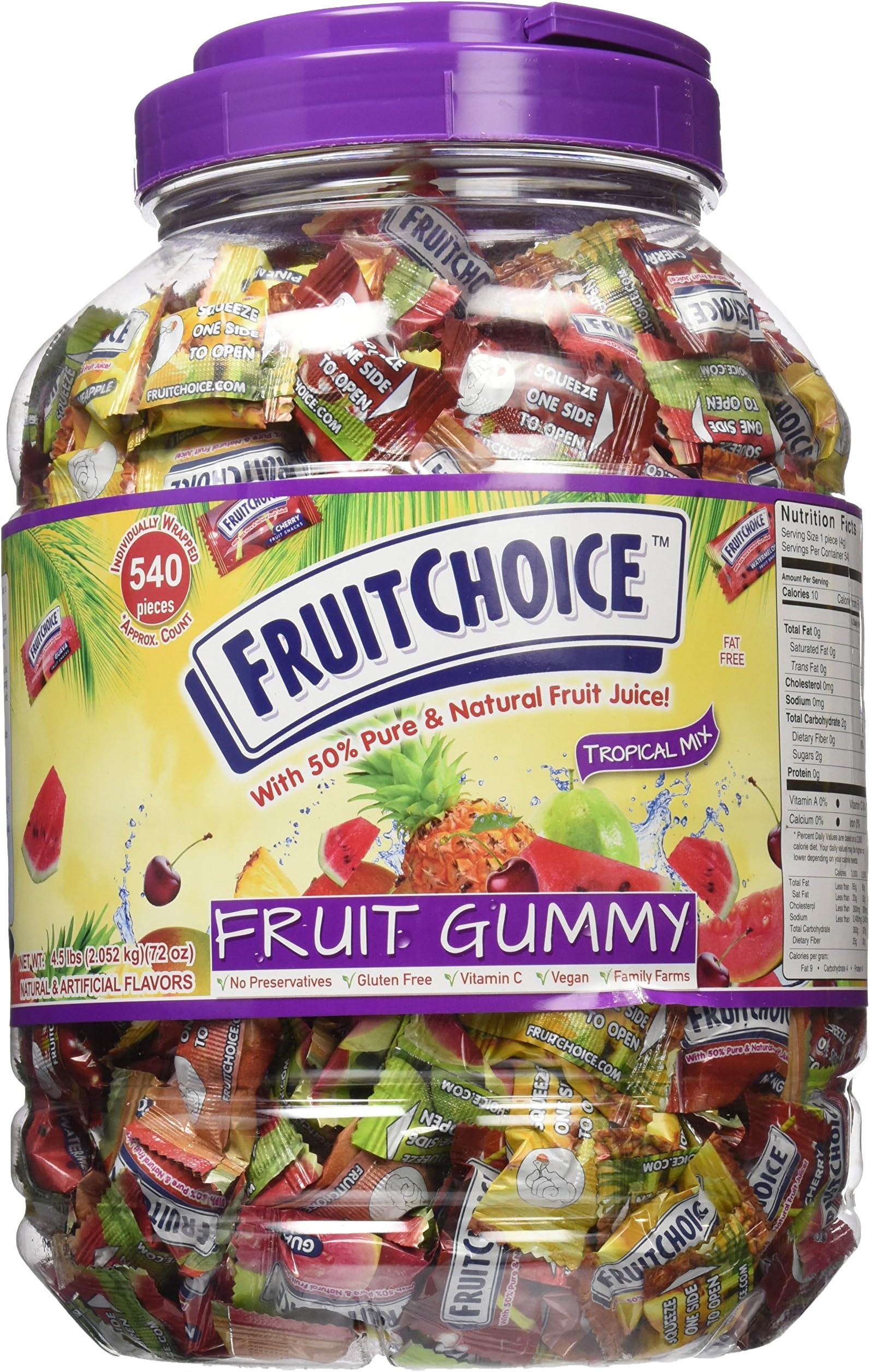 Fruit Choice Gummy Tropical Mix 4.5 lbs Plastic Jar Approx. 540 pieces
