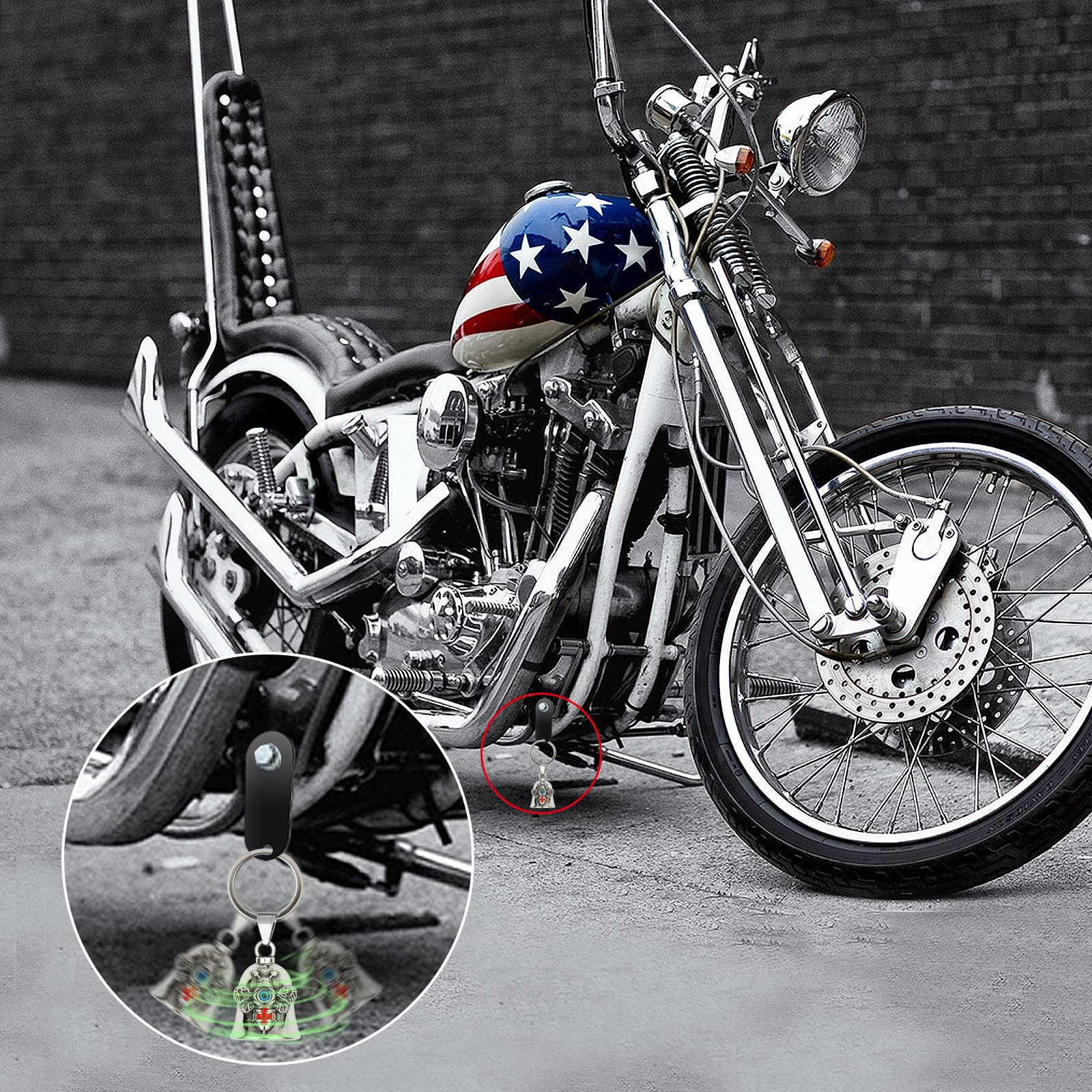 Guardian Bell Viking Odin Lion Cross Angle Wings Motorcycle Bells Skull Spider Gremlin Bell Evil Eye Motorcycle Bell St Christopher Motorcycle