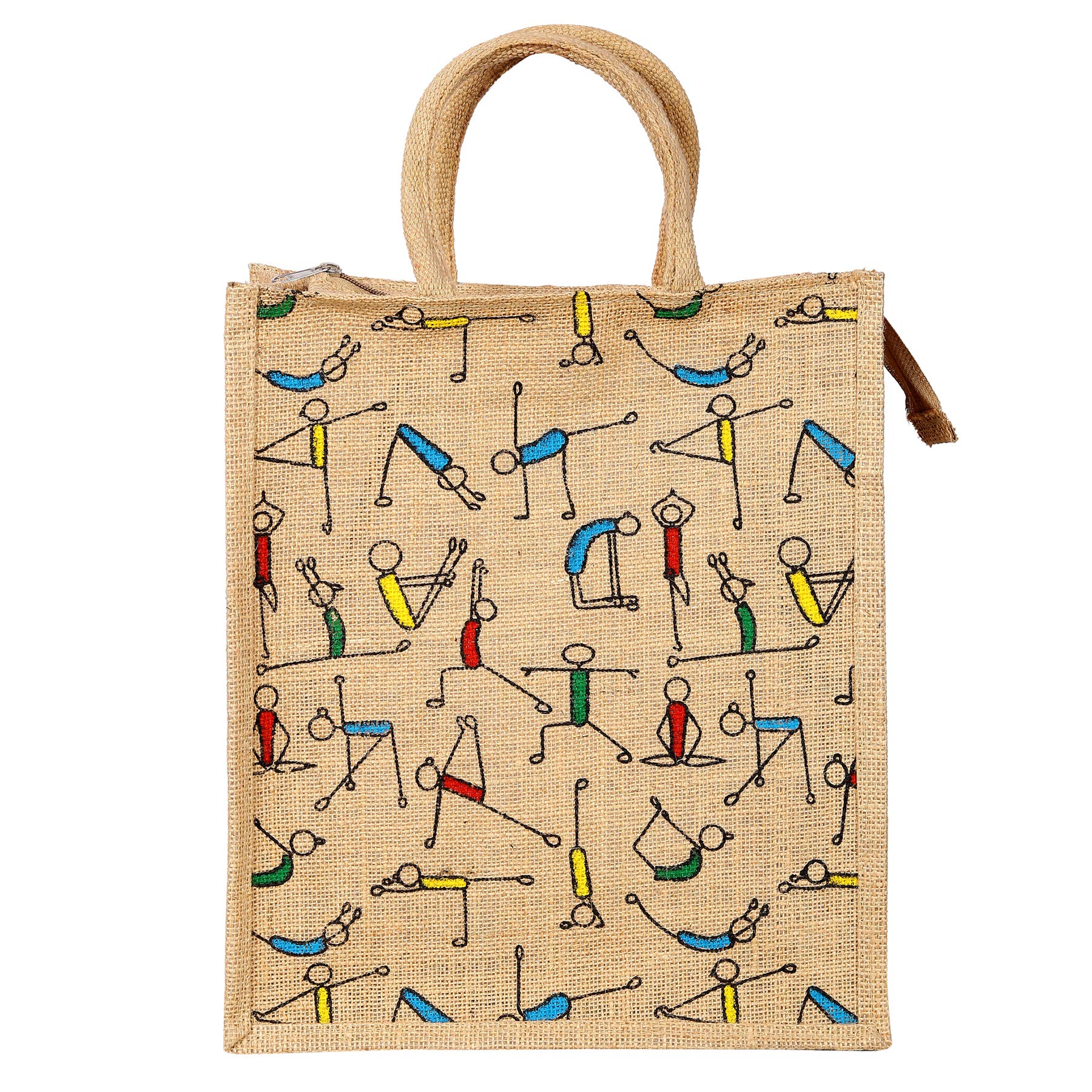 S BPrinted Eco-Friendly Jute Bag with Zip Closure (Beige, Small)