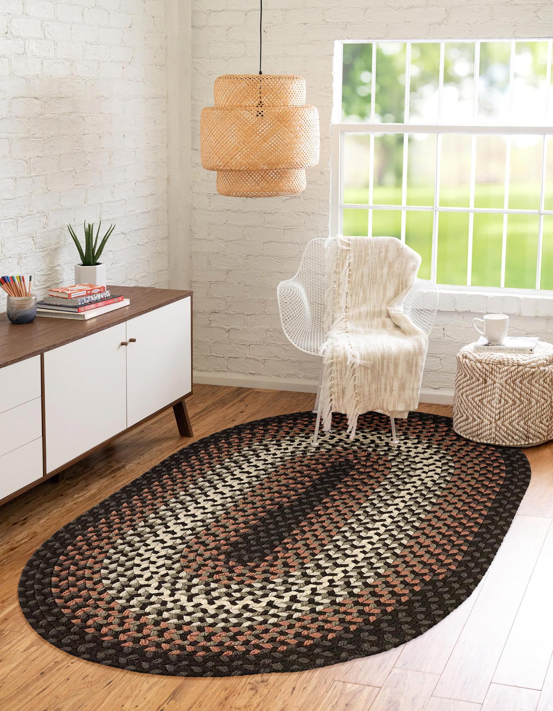 RRI Home Decor Tranquility TQ82 Black 7' x 9' Oval - Braided Area Rug, Home Decor, Floor Mat or Bedroom Rug - Easy Care, Ideal for High Traffic Areas