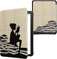 Vista 25 de kwmobile Funda compatible con Yaxa Kindle Paperwhite 11. Generación 2021 - Funda para lector electrónico - Libros y páginas Beige/Marrón/Dorado