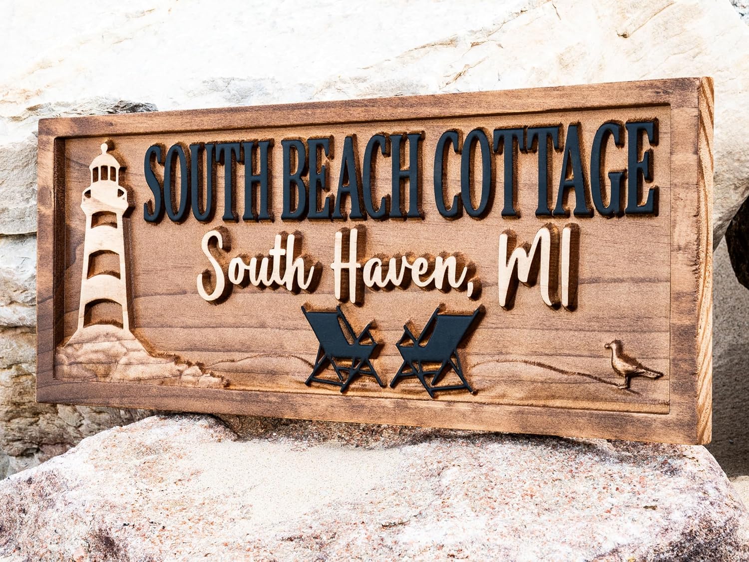 Personalized 3D Wooden Lighthouse Gift | Lighthouse Beach Coastal Decor | Beach Kitchen Decor Coastal Home Sign