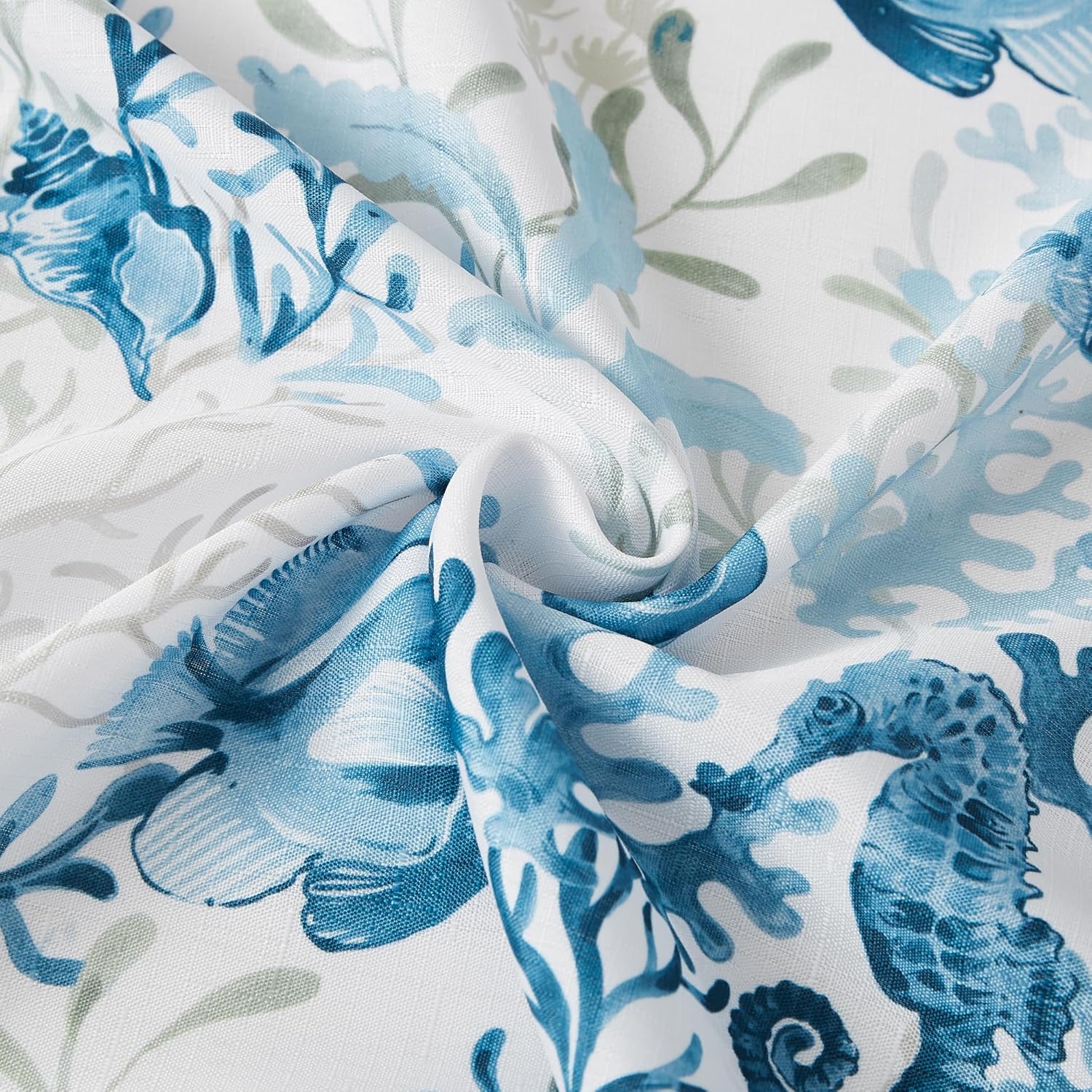 Lush Decor Oceana Watercolor Sea Life Linen Textured Shower Curtain Single 72" W x 72" L Blue - Tropical Bathroom - Bath Curtain - Coastal Decor