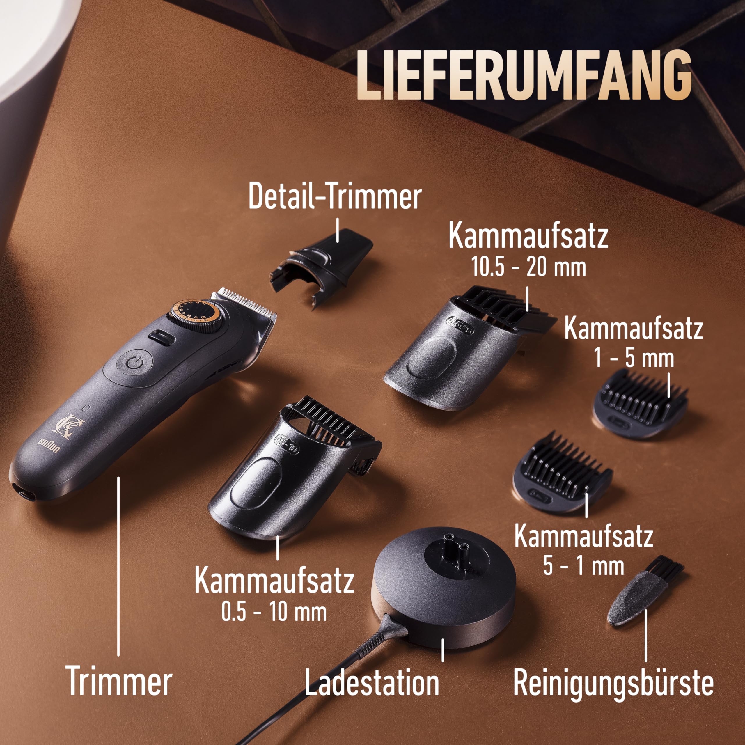 King C Gillette Barttrimmer Herren PRO, Kabelloser Bartschneider mit 40 Längeneinstellungen und Style-Lock — Inkl. Trimmer, 1 Reinigungsbürste, 4 auswechselbare Kammaufsätze und 1 Ladekabel — Schwarz
