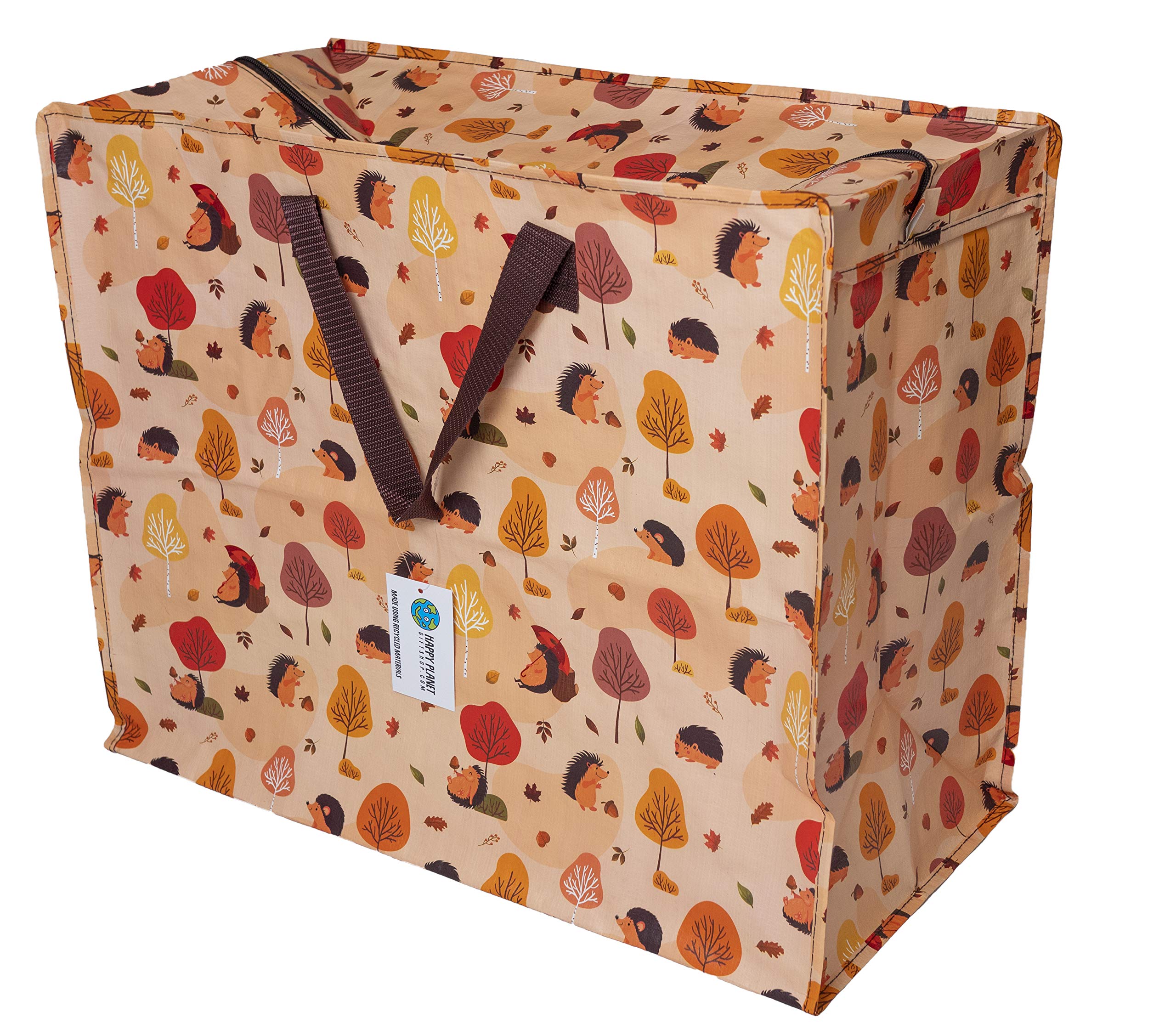 Happy Planet Giftshop Large Jumbo Storage Bag with Zip 58 x 47 x 30cm 80l (Hedgehogs Design) (Single - Multipacks Available)