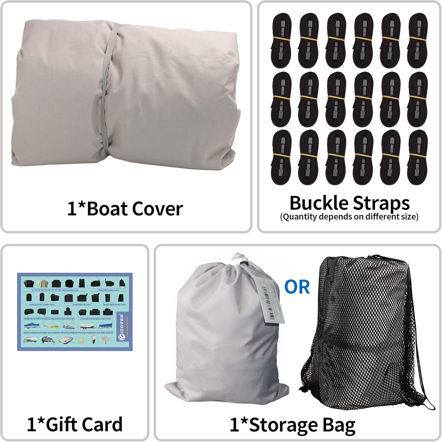 iCOVER Trailerable Boat Cover, 600D Heavy Duty Boat Cover Fits V-Hull Center Console Boat 22ft-24ft Long and Beam Width up to 102in, Windshield Height up to 30in, Boat Cover Support Pole Included