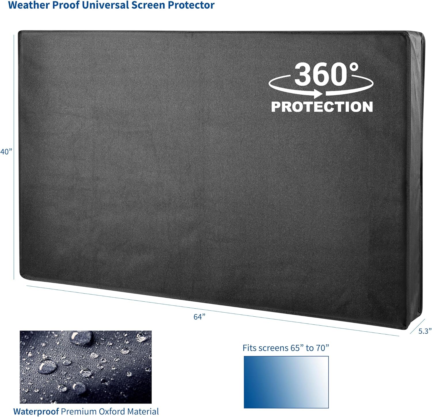 VIVO Flat Screen TV Cover Protector for 65 to 70 inch Screens, Universal, Outdoor, Weatherproof, Water Resistant COVER-TV065B