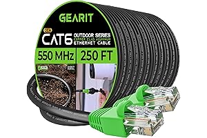 Waterproof Ethernet Cable 250 Ft Outdoor, CCA Copper Clad Cat6 Cable, Direct Burial