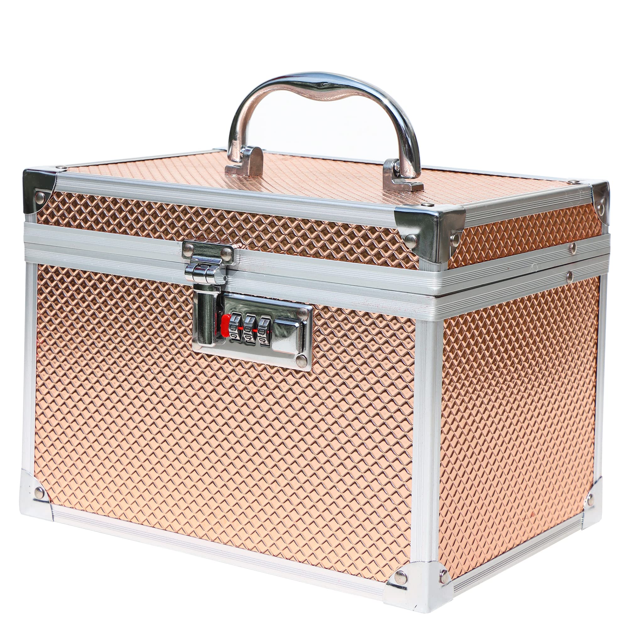 Professional Beauty Women's Makeup Bag, Cosmetic Box, Vanity Case/Box, Trousseau Box, Bridal Jewellery Organiser with Mirror (Rose Gold)-image-15