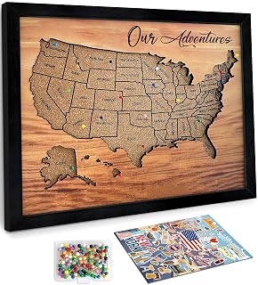 flinelife Cork Board Usa Travel Map With Pins, 13x11, Medium Size, Map of United States, Perfect For Couples and Families Gift