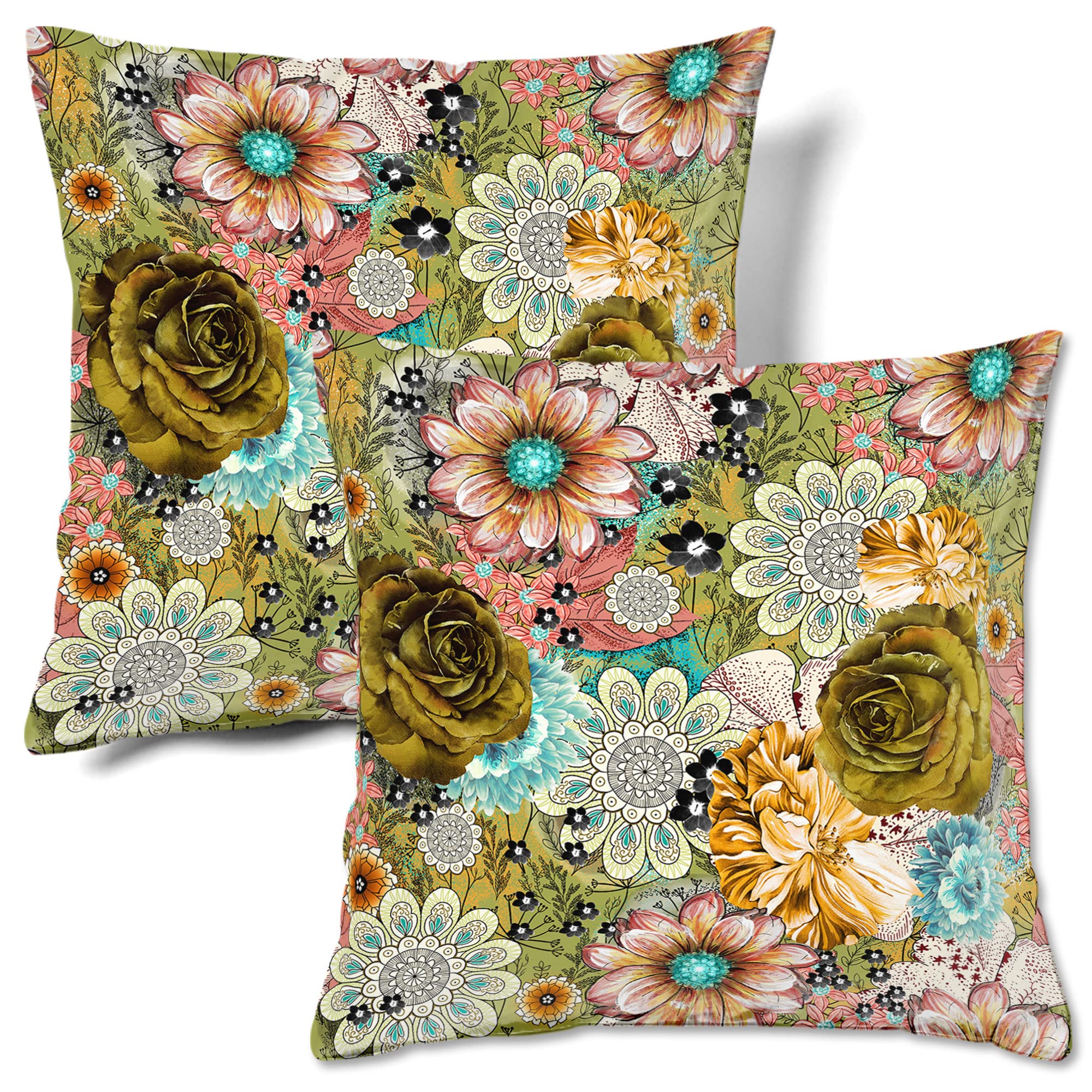 HMS Happy Memorievets Velvet Cushion Cases Square Decorative Throw Pillow Cover 45x45cm(18x18 Inch) Set of 2 for Couch Sofa Bed Living Room Bedroom