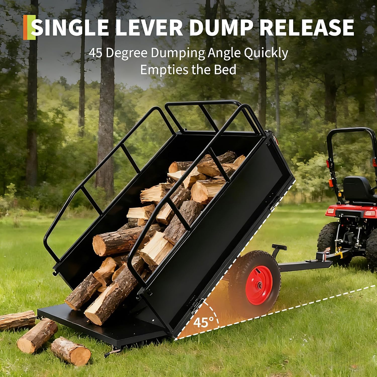 Heavy Duty ATV Trailer Steel Dump Cart, 750 lbs 17 Cubic Feet, Garden Utility Trailer Yard Trailers with Removable Sides for Riding Lawn Mower Tractor