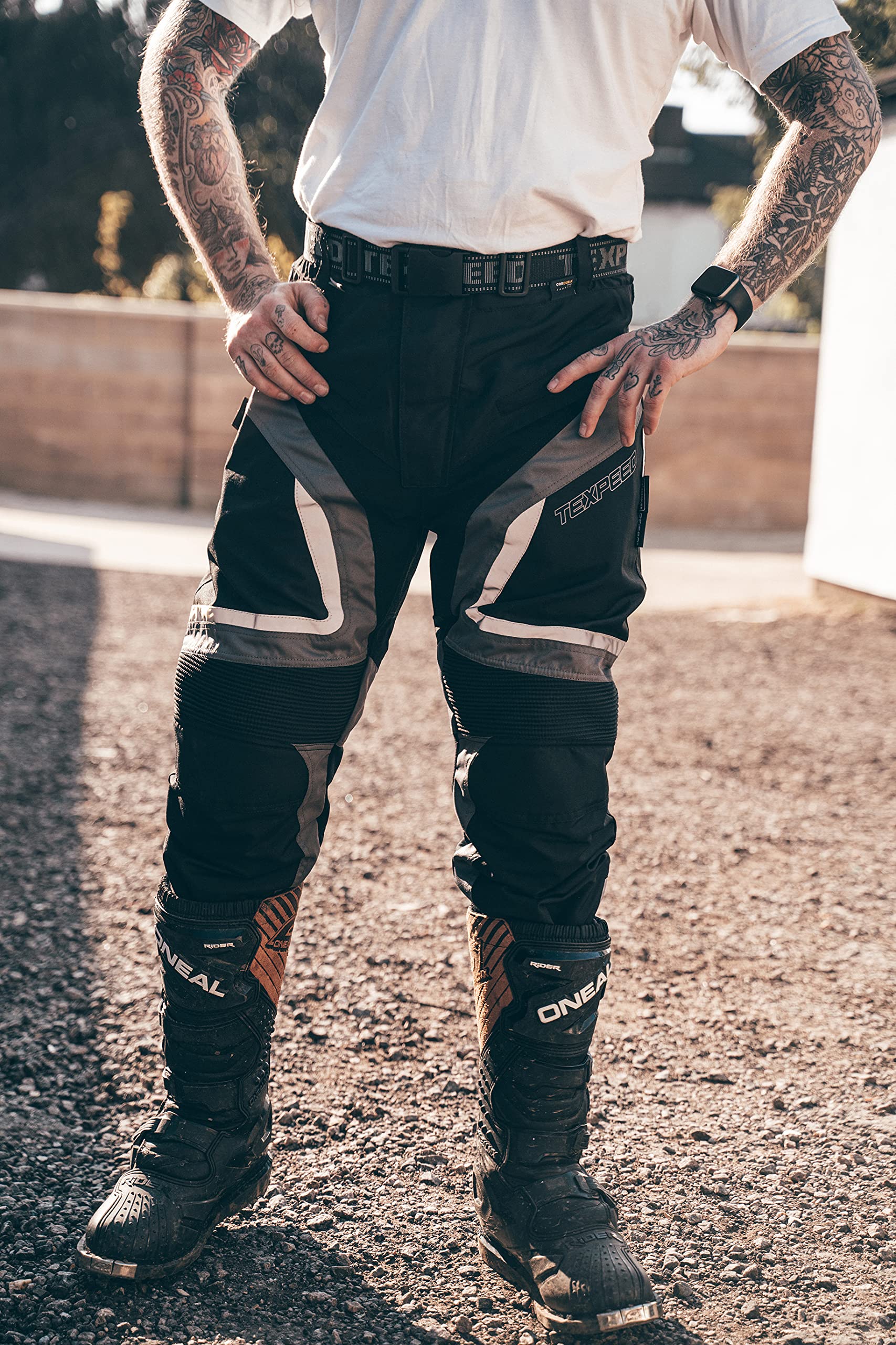 Texpeed Pantalon Moto Homme Homologué - Hiver/été Cordura Imperméable - Avec Armure CE Protection (EN 1621-1) Gris - XL Taille/Longue Jambe