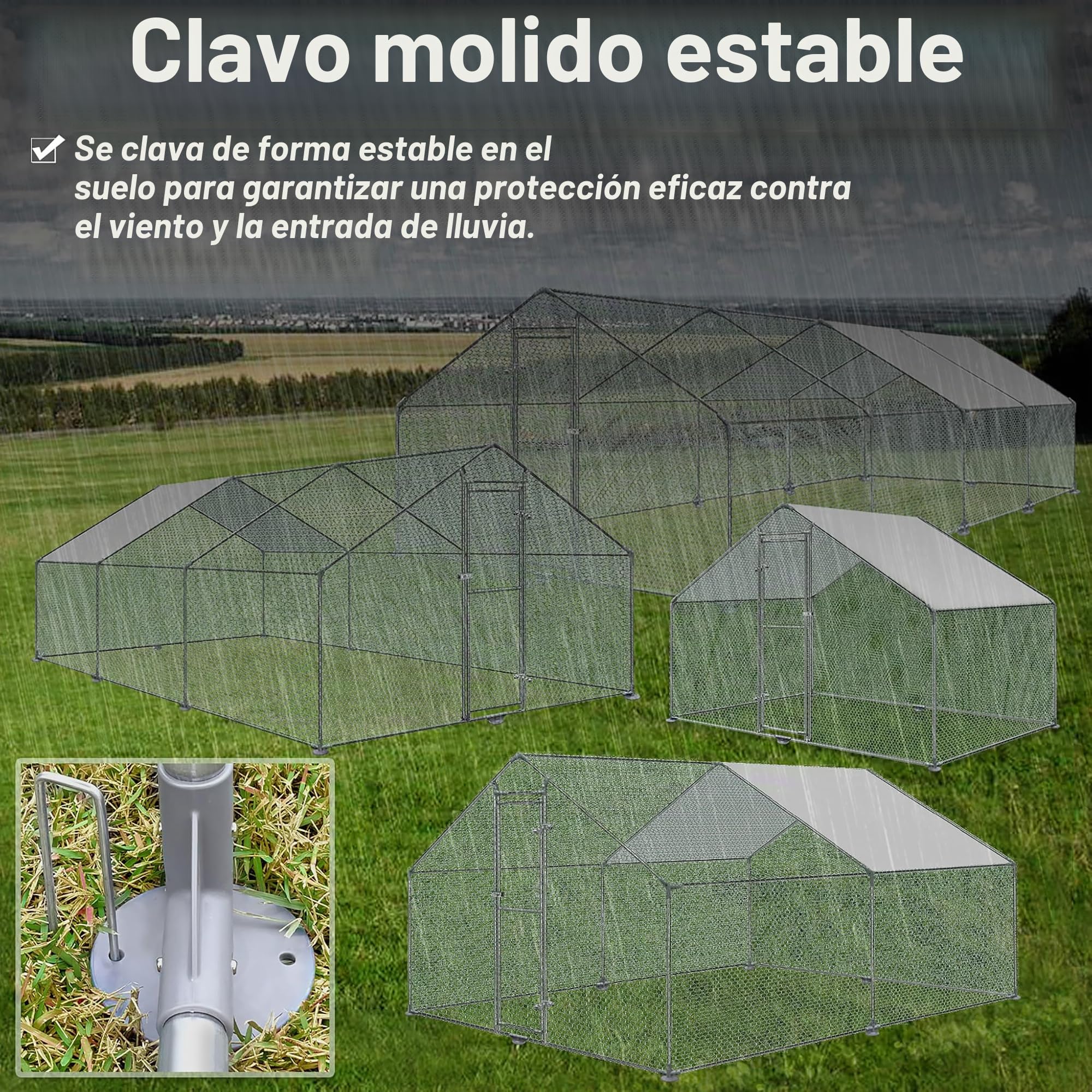 Aufun Gallinero de Exterior Grande 3 x 4 x 2 m, Acero Galvanizado Pequeño Animal Casa Recinto Exterior con Techo de PE y Cerradura para Conejos Aves de Corral