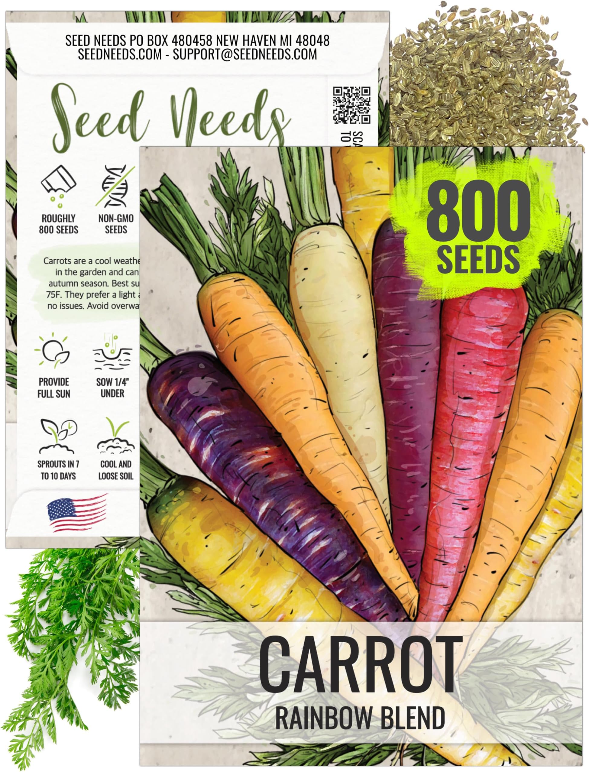 Carrot Seeds for Planting Rainbow Carrots - Non-GMO Heirloom & Untreated Veggie Seed to Grow a Home Grown Vegetable Garden in Fall or Spring (1 Pack)