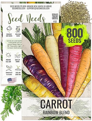 Seed Needs, Semillas de zanahoria arcoíris  800 semillas de reliquia para plantar Daucus carota sativus  Raíces comestibles coloridas para un jardín