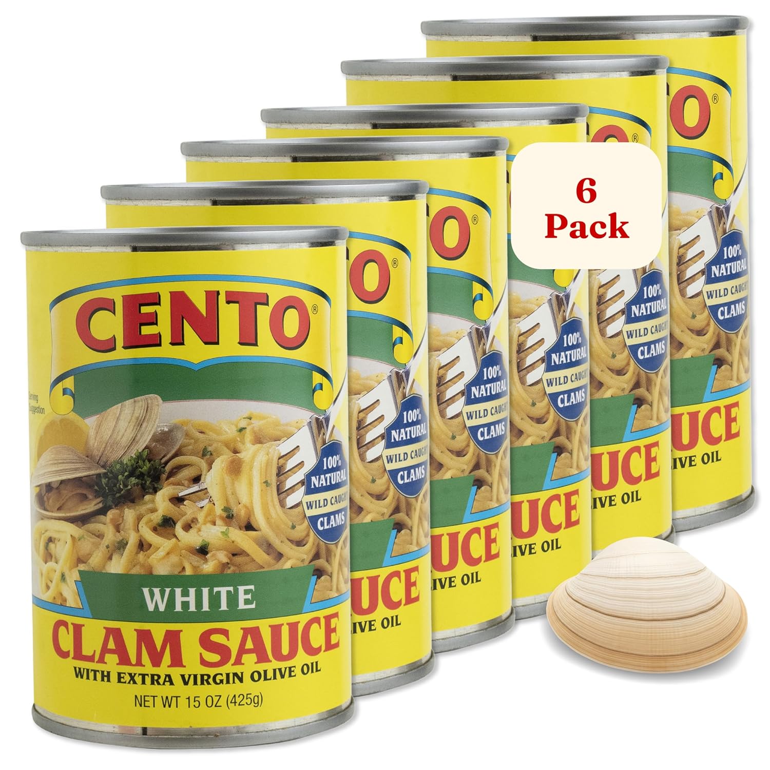 Cento White Clam Sauce 100% Wild Caught Clams with Olive Oil & Spices - Non-GMO, Gluten-Free, BPA-Free White Pasta Sauce for Linguine, Pizza, Spaghetti - 15 Ounce Cans (Pack of 6)