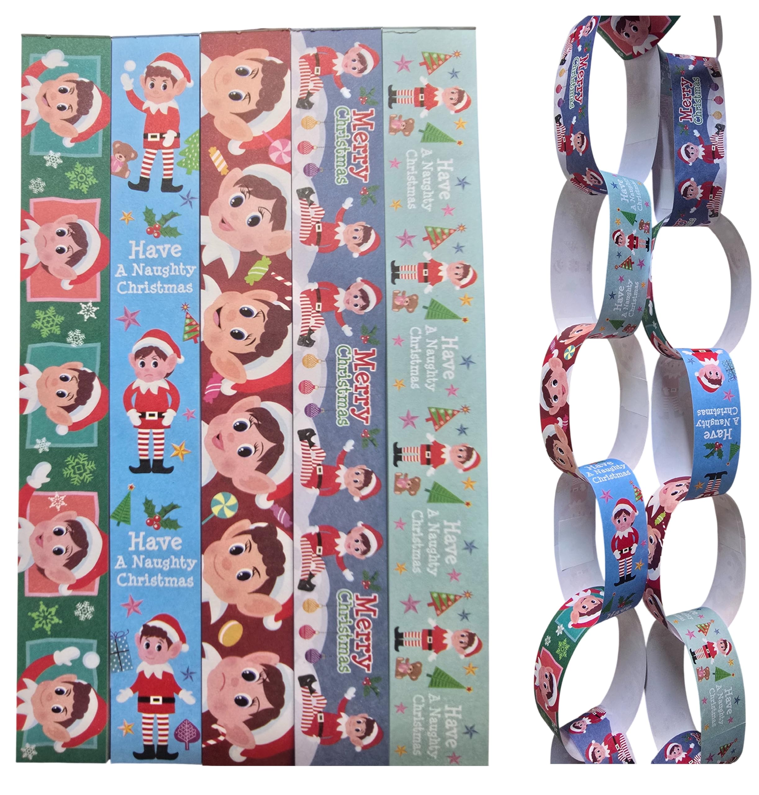 SK INFINITY Elf naughty Christmas Printed | Creative Christmas Paper Chains | Festive Arts and Crafts Paper Decorations | 200Pcs