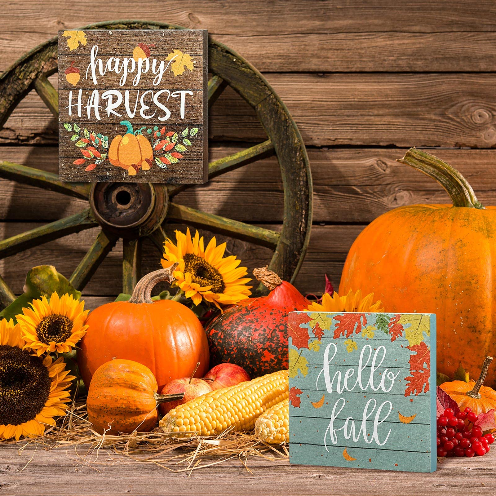 6-Piece Fall Pumpkin Wooden Sign Set – Rustic Tiered Tray Decor For Thanksgiving & Autumn