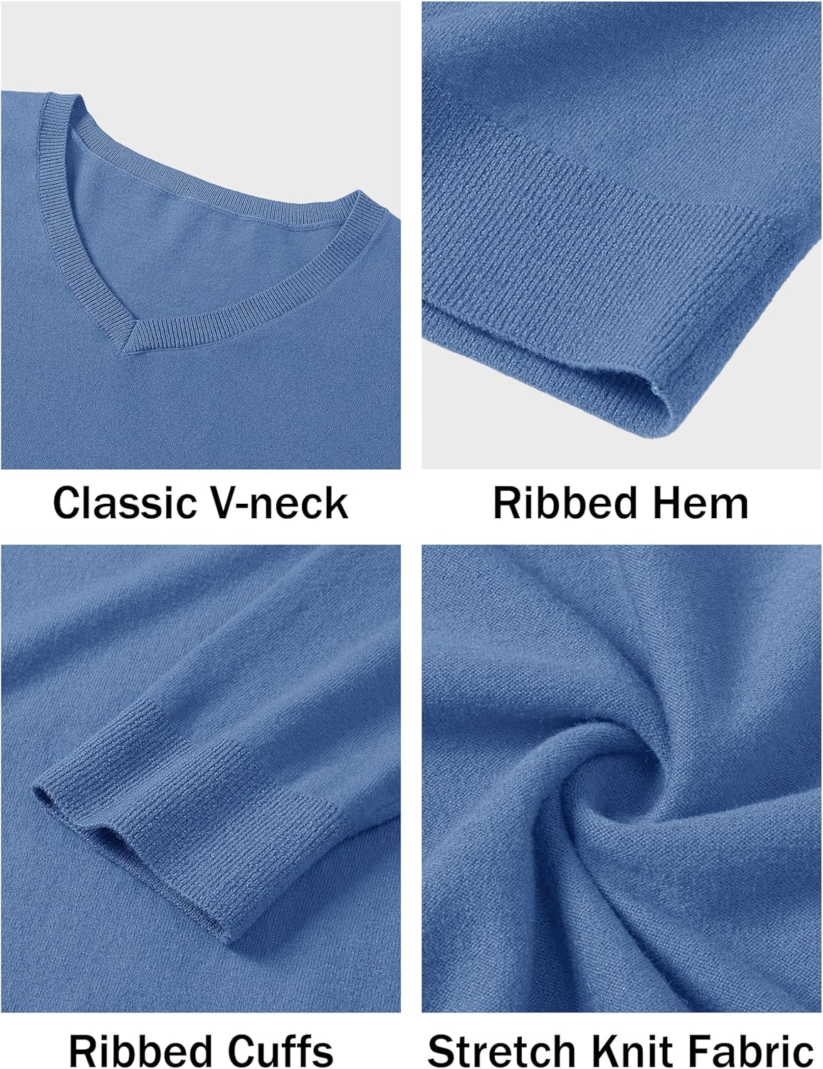 CRYSULLY Men's V Neck Sweater Knitted Pullover Casual Soft Lightweight Long Sleeve Dress Sweater - Image 4