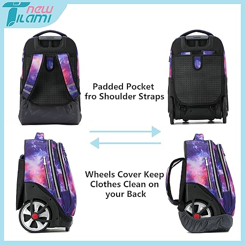 Miniatura 5 de NEW TILAMI Mochila con ruedas de 19 pulgadas con bolsa de almuerzo para niñas y niños, mochila para laptop con ruedas, bolsa de mano duradera para
