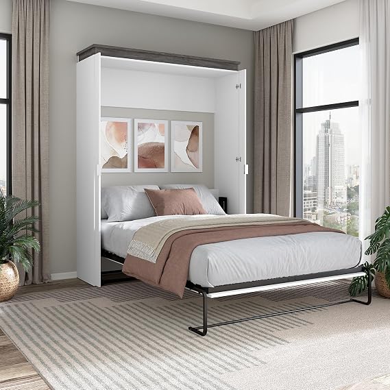 Bestar Queen Murphy Bed, White, Orion, 67W