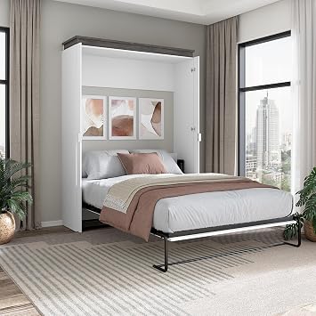 Bestar Queen Murphy Bed, White, Orion, 67W