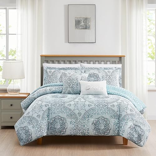 Boho Living Juego de edredón, ropa de cama Picadilly Queen, juego de 5 piezas, incluye edredón reversible, 2 almohadas decorativas y 2 fundas de