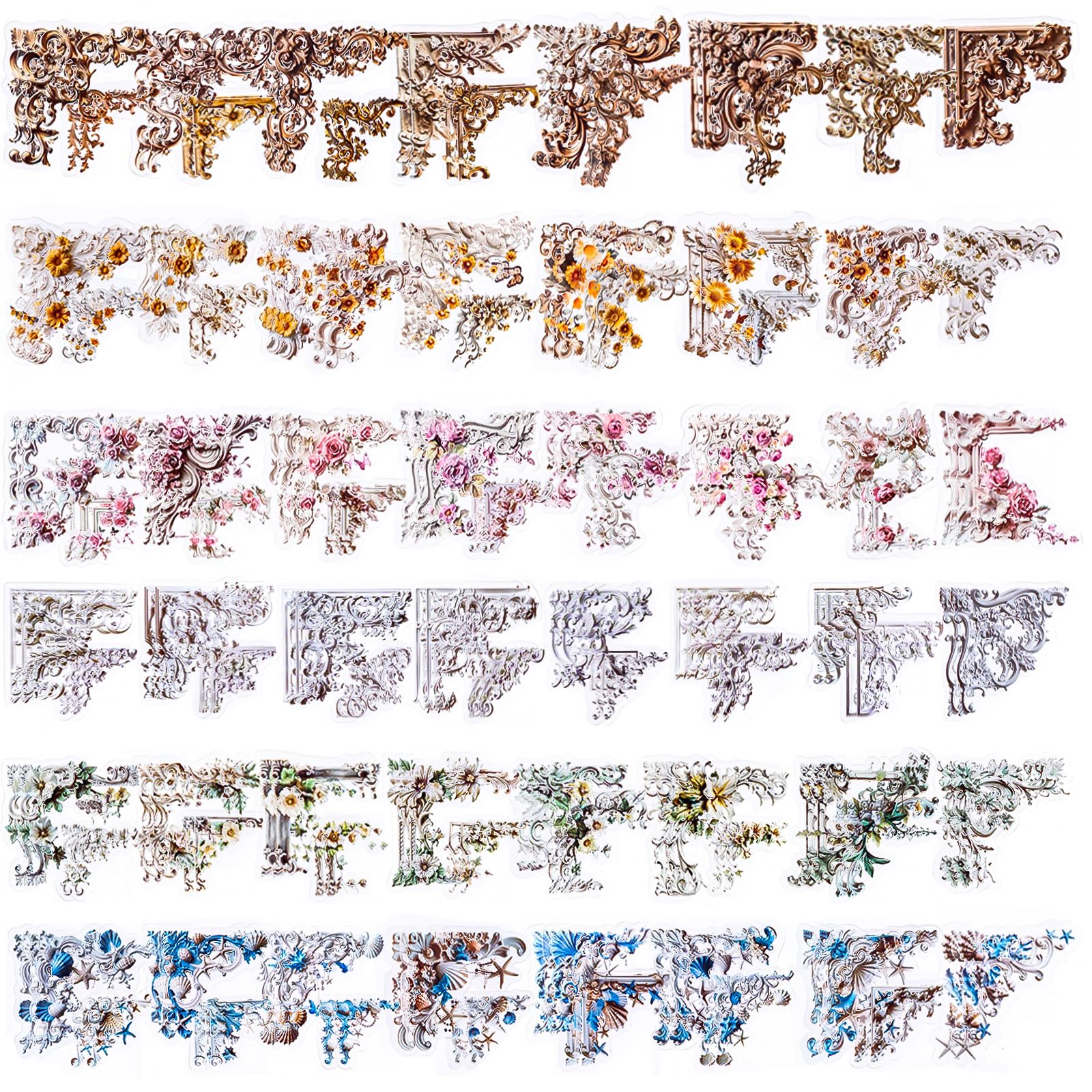 180Pcs Vintage Flower Corner Aesthetic Stickers Decorative Cover Book Scrapbooking Corner Stickers for DIY Craft Bullet Junk Journal Planners Wall Art