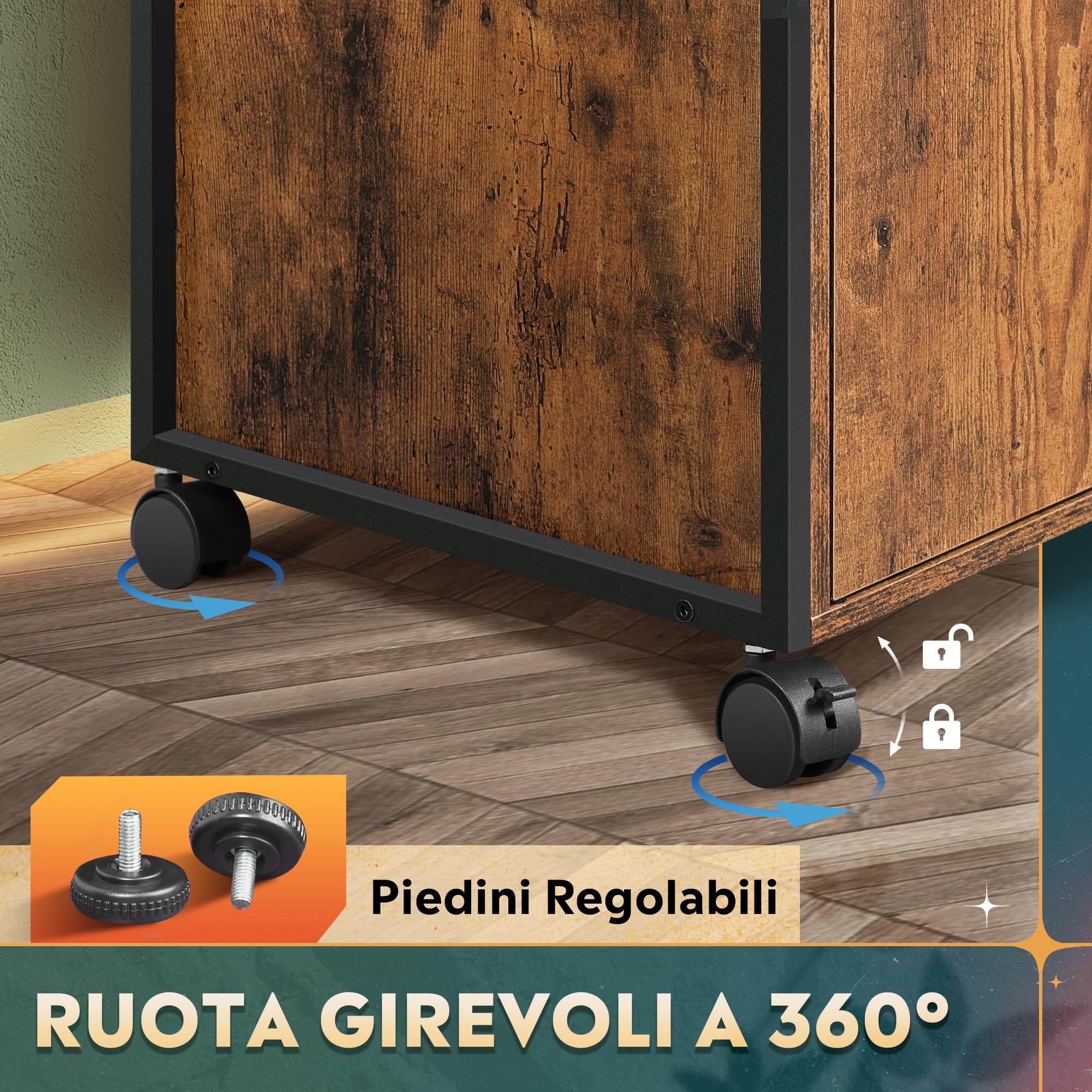 DEVAISE Mobile Portadocumenti per Ufficio con Stazione Ricarica, Supporto Stampante e Archiviatore Bloccabile, Mobile Ufficio Professionale per Cartelle A4, Marrone Rustico