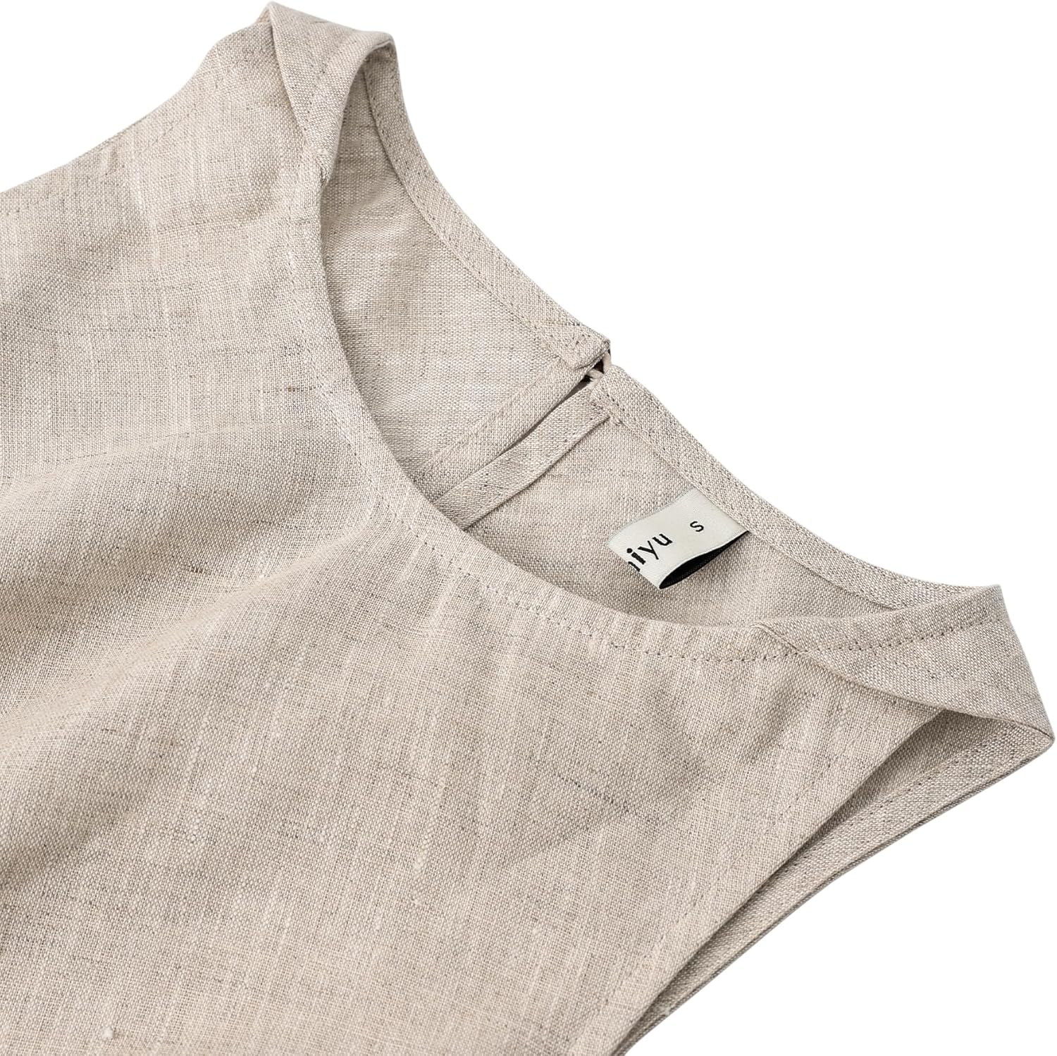 Amazhiyu Women's 100% Linen Summer Sleevelesss Crew Neck Mini Dresses Casual Flax, Small - Image 4