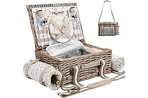 Premium Picnic Basket for Two with Insulated Liner and Romantic Accessories