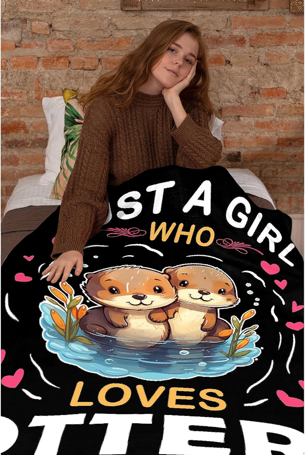 Just Girl Who Loves Otters Blanket Super Soft Lightweight Throw Comfy Fluffy Quilt for Bed Sofa All Seasons Warm 60"x50" Twin for Teen