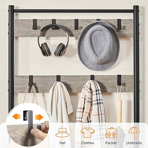 Miniatura 6 de Yaheetech Coat Rack, Hall Tree with Shoe Bench, Entryway Shoe Storage with Coat Rack Stand, 9 Movable Hooks, Industrial Entryway Furniture, Gray