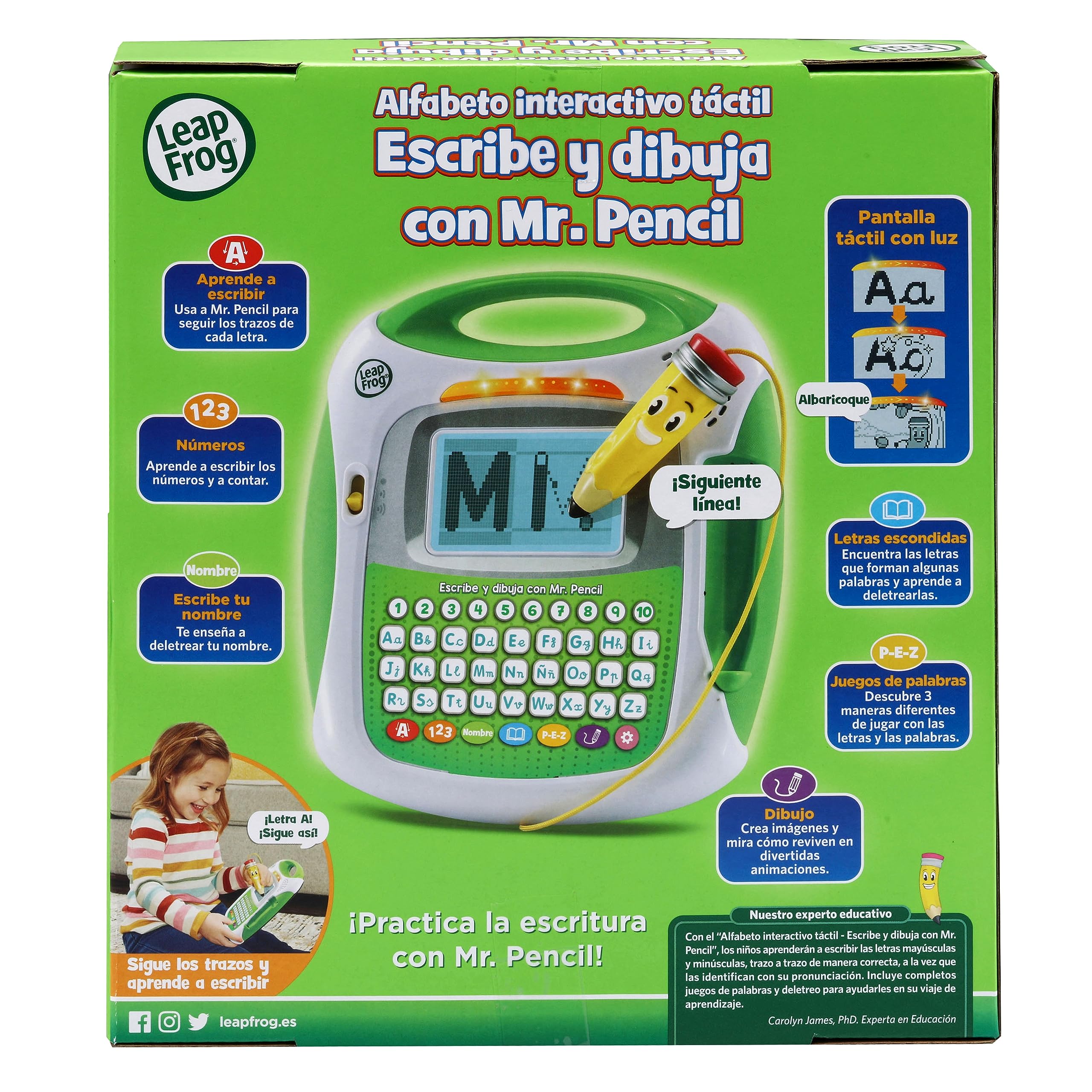 Leapfrog VTech - Alfabeto Interactivo táctil Escribe y dibuja con Mr Pencil, Tablet Preescolar educativa, Practica la Escritura, Deletreo, Iniciales, Dibujo Libre, Versión ESP