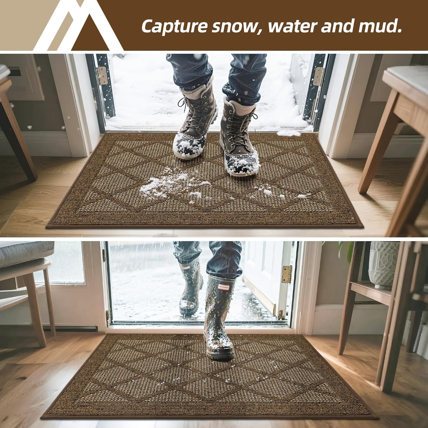 COSY HOMEER Non-Slip Door Mat 20"x32", Entryway Rugs Low Profile Absorbent Dirt Trapper Doormat for Front Entrance, Washable Polypropylene Entry Mat (Brown) - Image 2